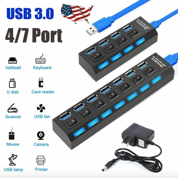 4/7 Port USB 3.0 High Speed HUB Splitter Box - Picture 1 of 12